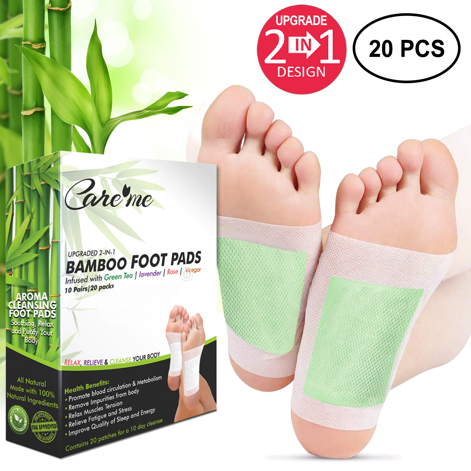 Cleaning Detox Foot Patches, (20 Pads) Pain Free Foot Pads for